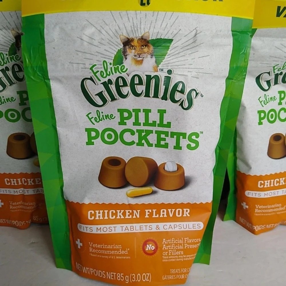 5x FELINE GREENIES PILL POCKETS for Cats Natural Soft Treats Chicken Flavor